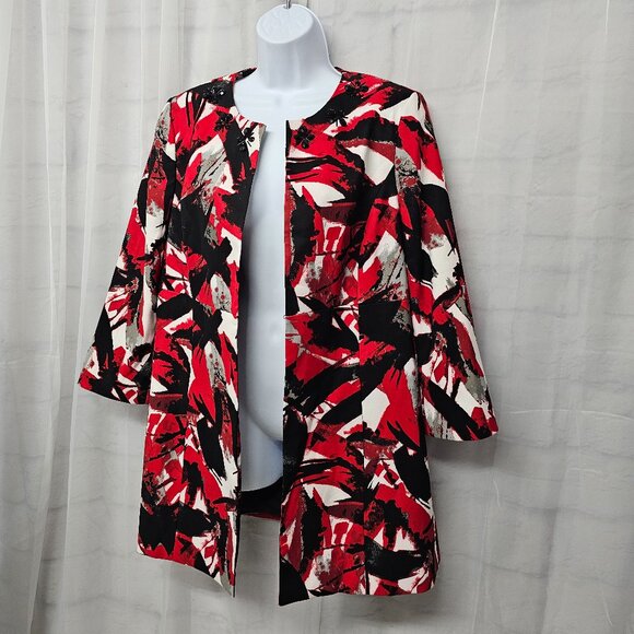 Kasper Jacket Blazer Red Black Open Beaded Office Artsy Abstract 10 - Picture 5 of 12